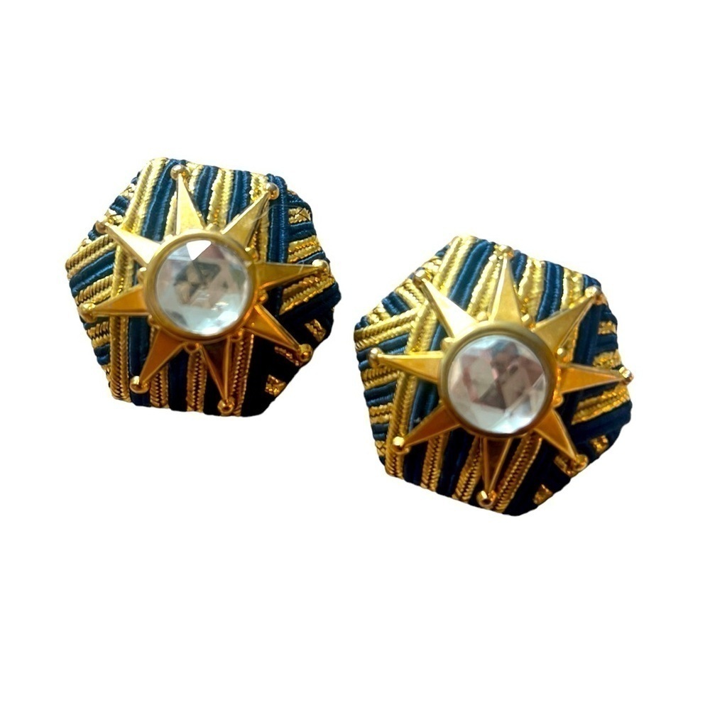 Fabric And Rhinestone Vintage Ear Clips